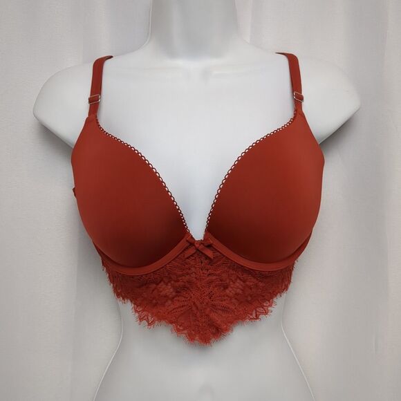 Aerie 34D Brooke Long Line Push Up Bra Burnt Orange Lace - Picture 1 of 8